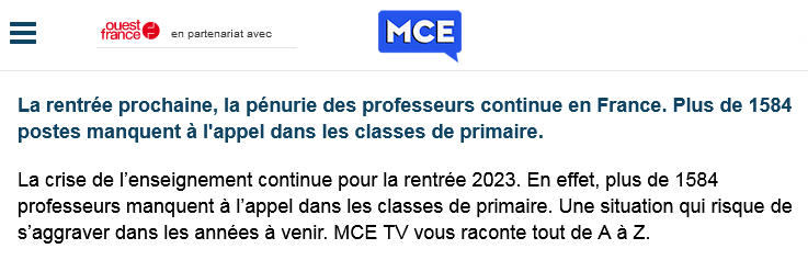 pénurie de professeurs extrait article ouest-france